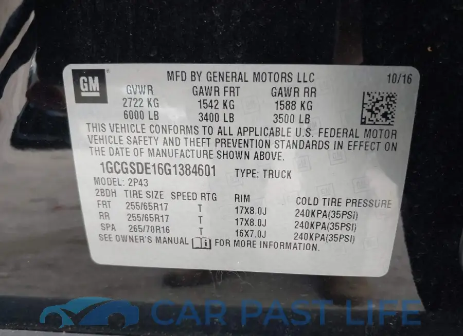 1GCGSDE16G1384601# 9