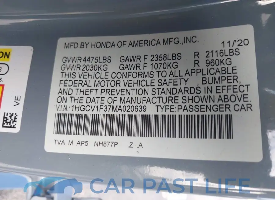 1HGCV1F37MA020639# 9