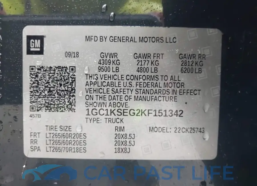 1GC1KSEG2KF151342# 9