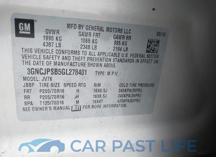 3GNCJPSB5GL278401# 9