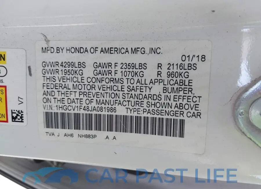 1HGCV1F48JA081986# 9