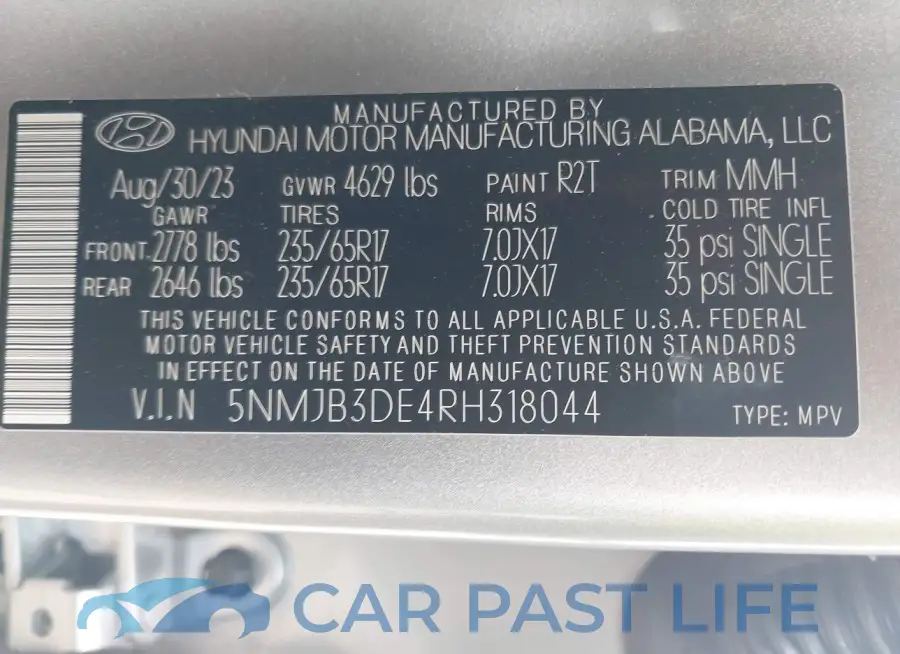 5NMJB3DE4RH318044# 9