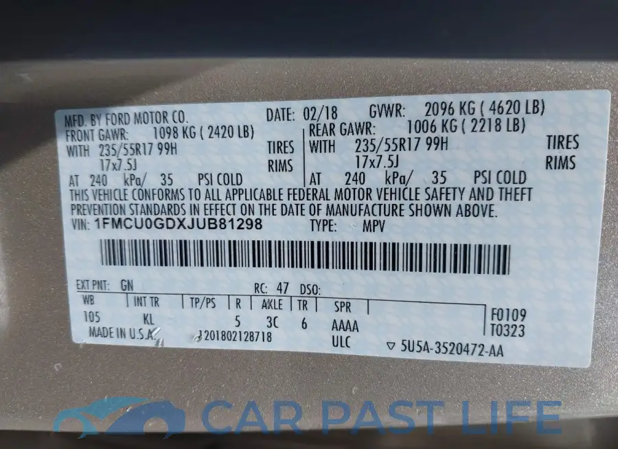 1FMCU0GDXJUB81298# 9