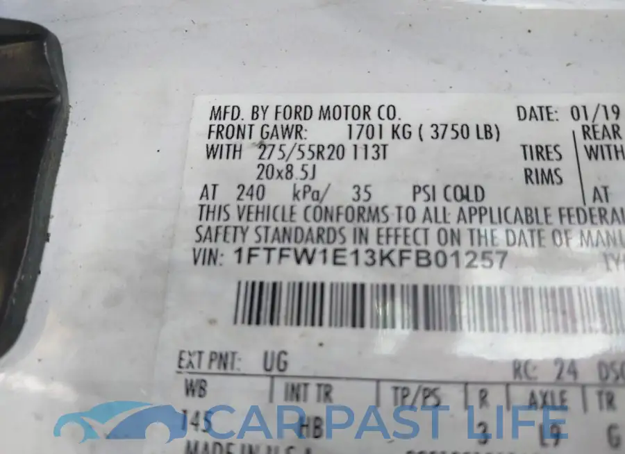 1FTFW1E13KFB01257# 9