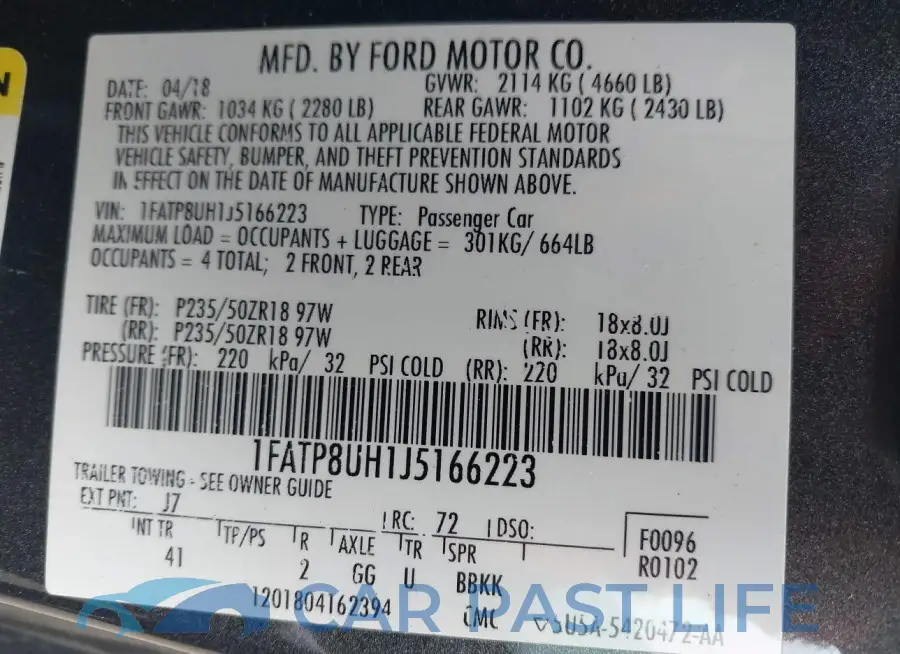 1FATP8UH1J5166223# 9