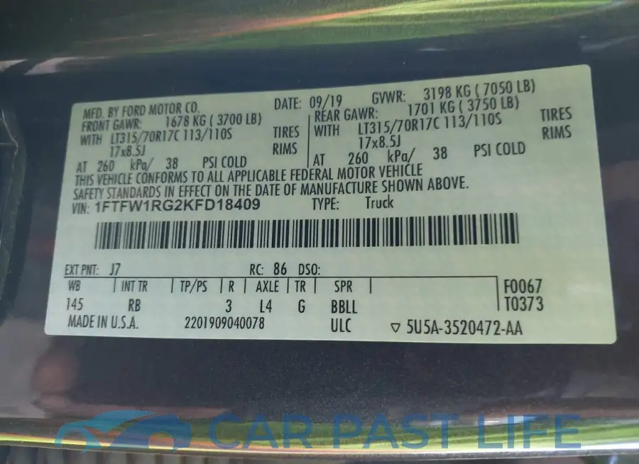 1FTFW1RG2KFD18409# 9