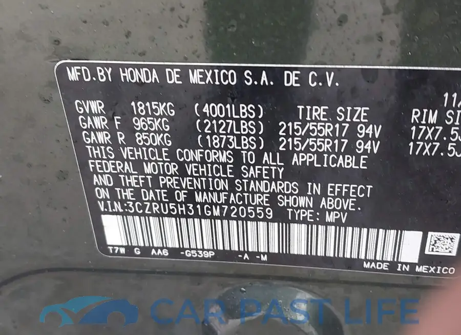 3CZRU5H31GM720559# 9