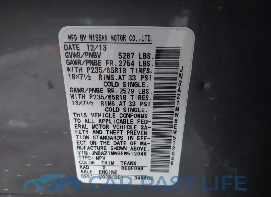 JN8AZ1MW8EW512046# 9