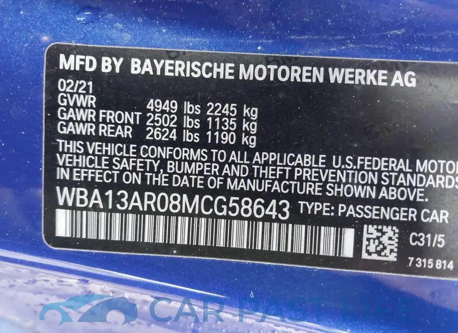 WBA13AR08MCG58643# 9