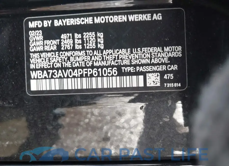 WBA73AV04PFP61056# 9