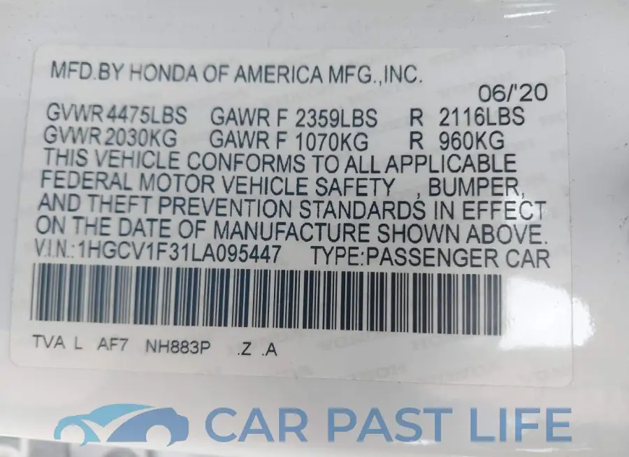 1HGCV1F31LA095447# 9