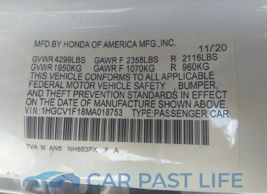 1HGCV1F18MA018753# 9