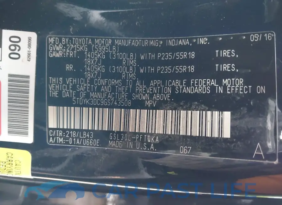 5TDYK3DC9GS743508# 9