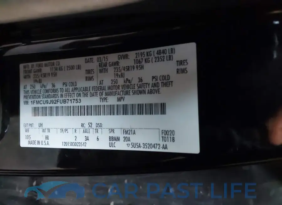 1FMCU9J92FUB71753# 9
