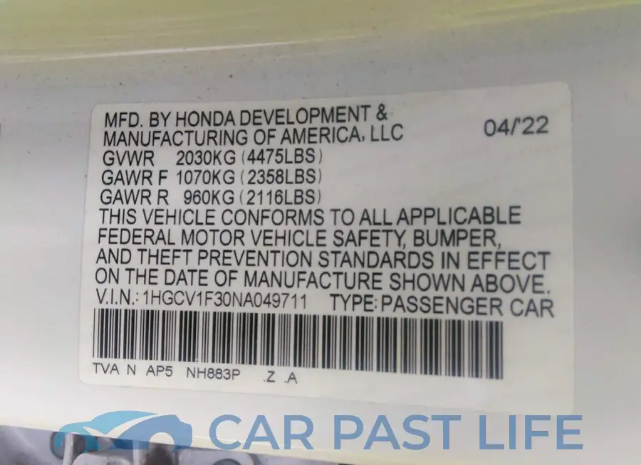 1HGCV1F30NA049711# 9