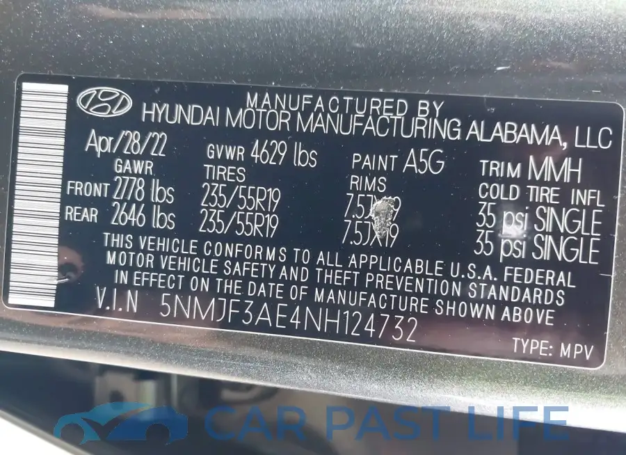 5NMJF3AE4NH124732# 9