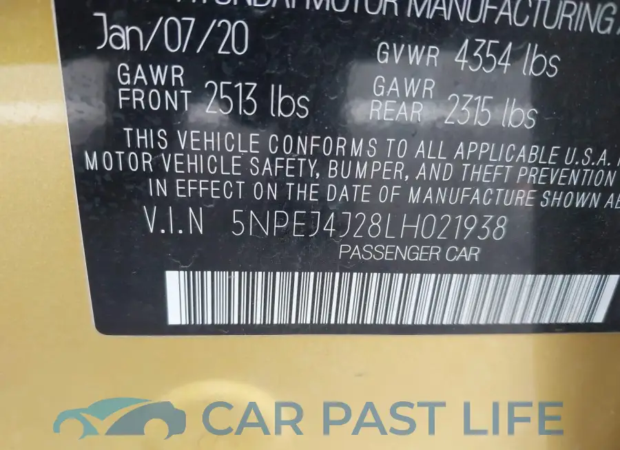5NPEJ4J28LH021938# 9