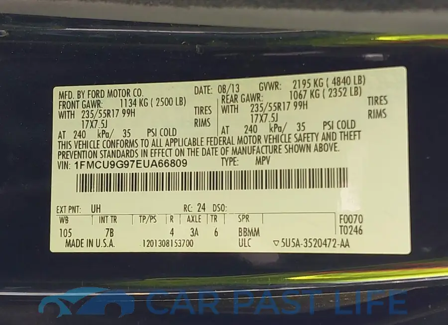 1FMCU9G97EUA66809# 9