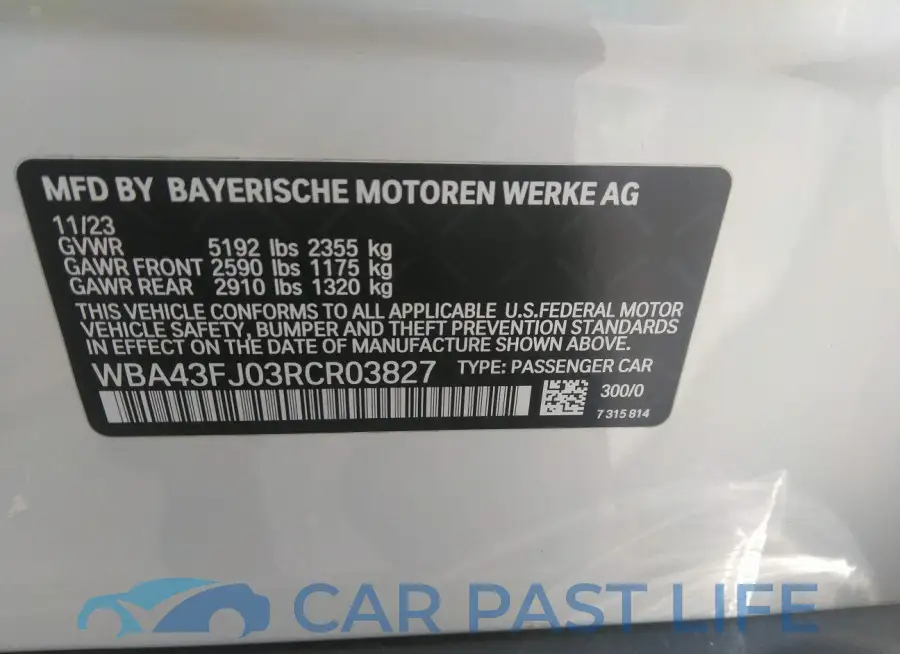WBA43FJ03RCR03827# 9