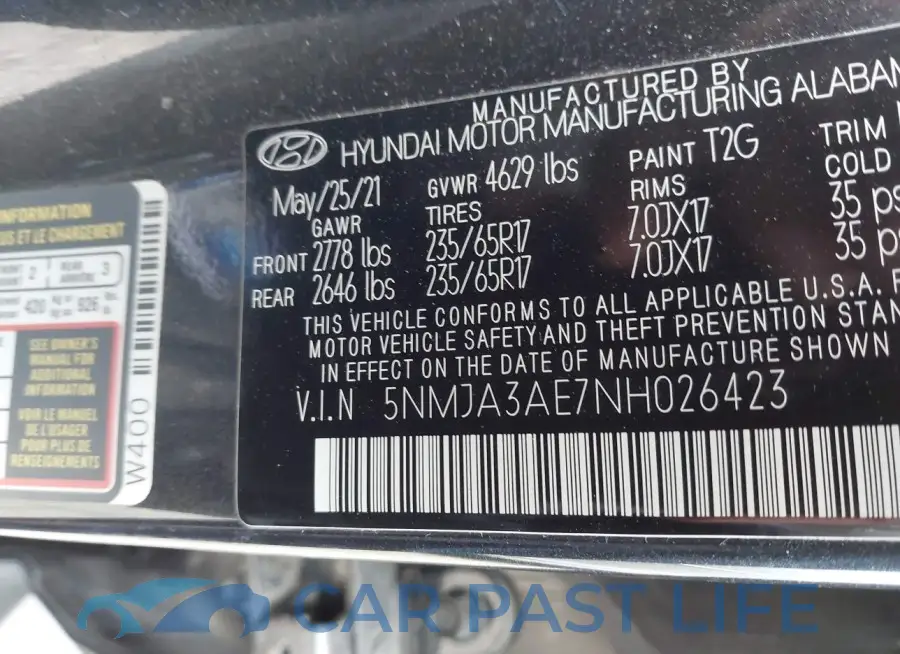 5NMJA3AE7NH026423# 9