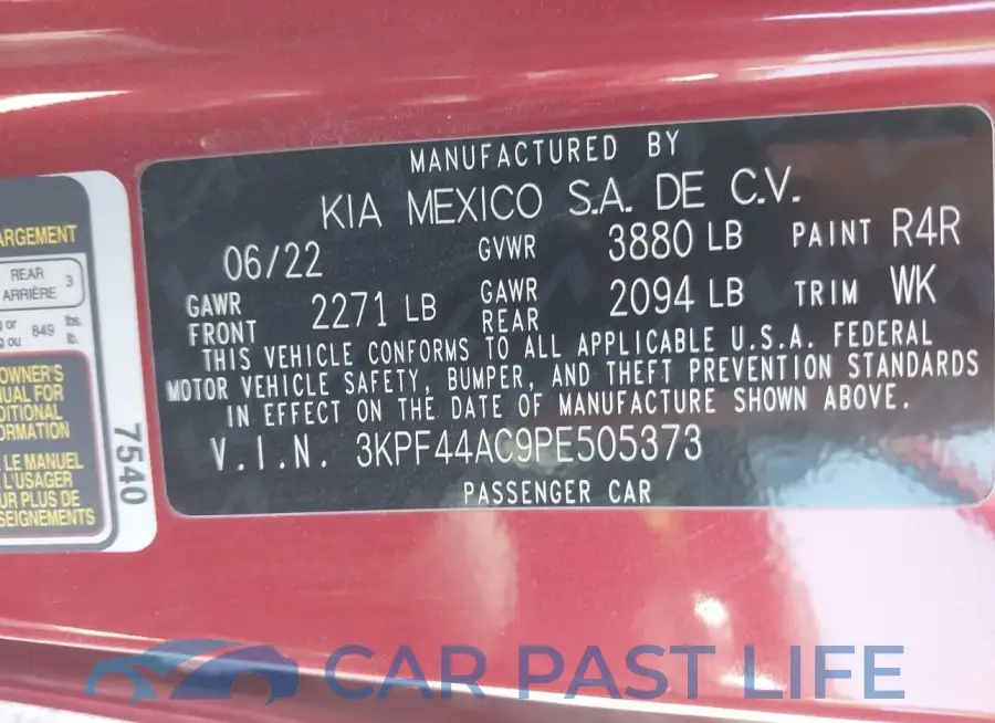 3KPF44AC9PE505373# 9