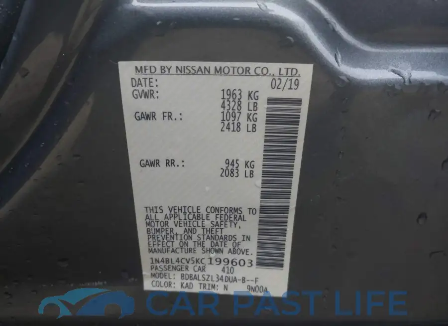 1N4BL4CV5KC199603# 9