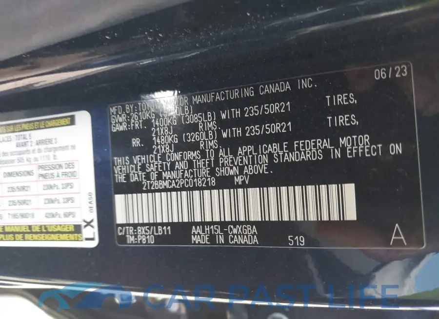 2T2BBMCA2PC018218# 9
