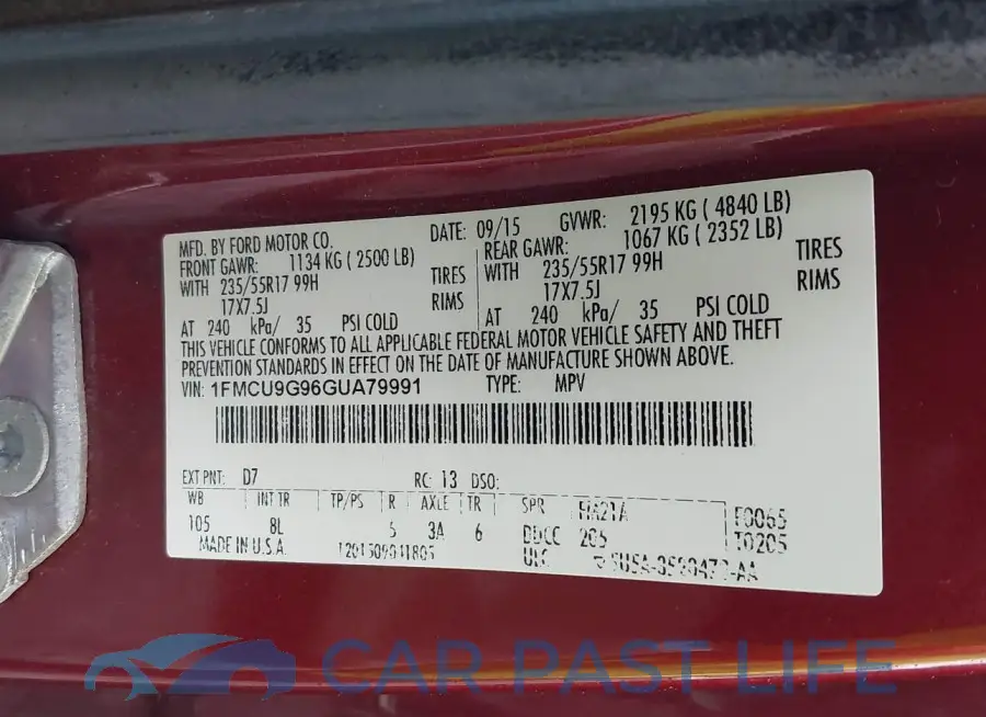 1FMCU9G96GUA79991# 9