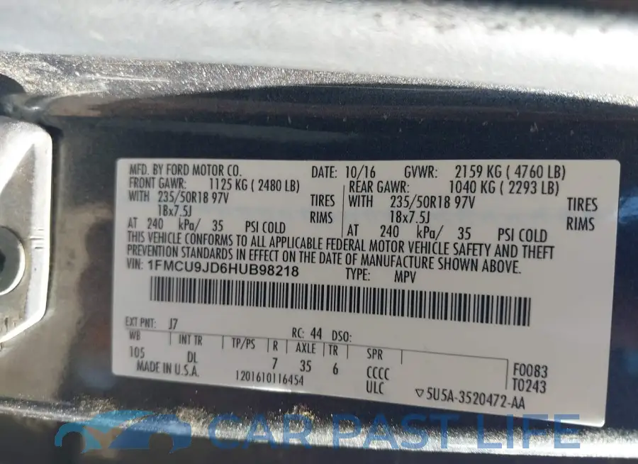 1FMCU9JD6HUB98218# 9