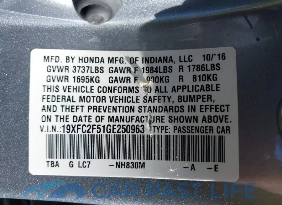 19XFC2F51GE250963# 9