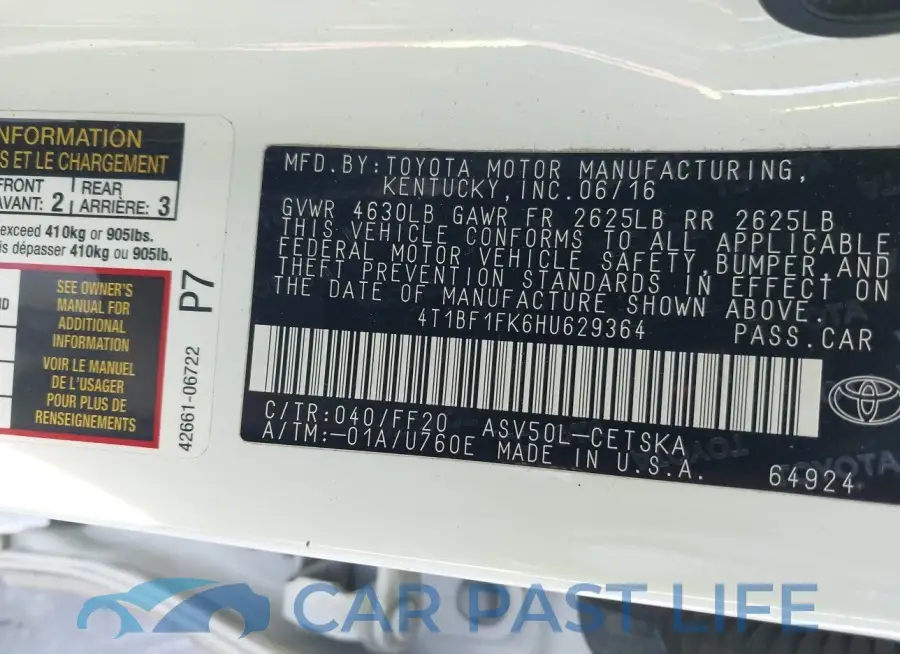 4T1BF1FK6HU629364# 9