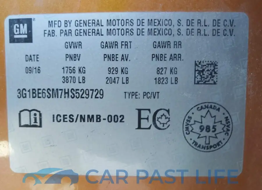 3G1BE6SM7HS529729# 9
