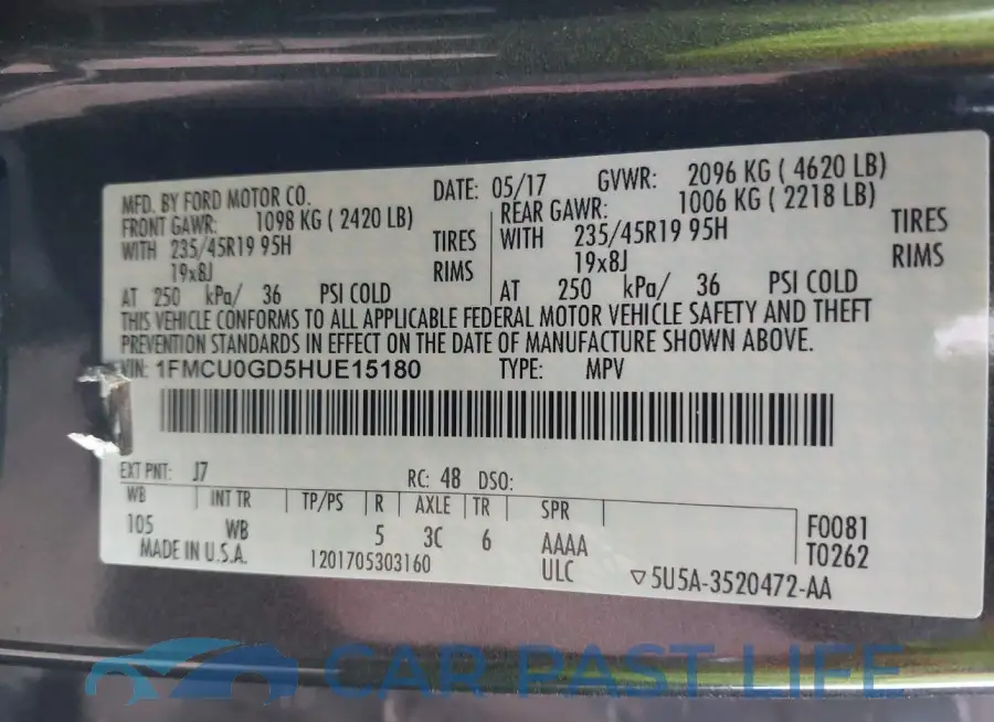 1FMCU0GD5HUE15180# 9