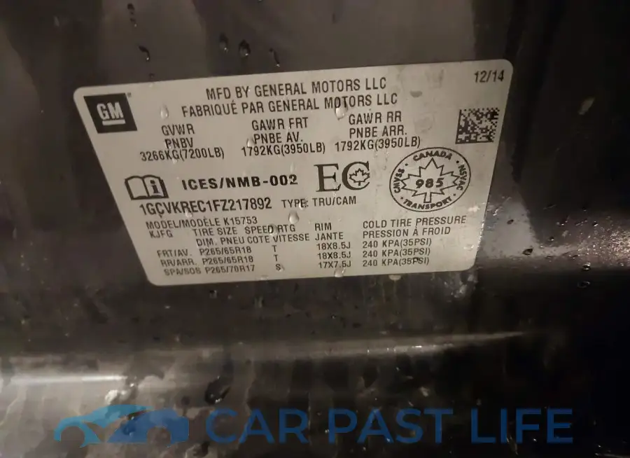 1GCVKREC1FZ217892# 9