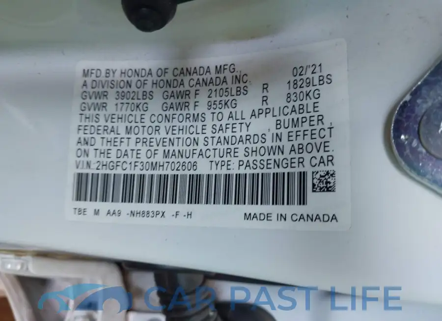 2HGFC1F30MH702606# 9
