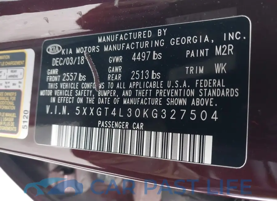 5XXGT4L30KG327504# 9