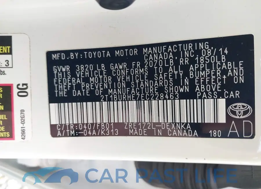 2T1BURHE7EC228463# 9