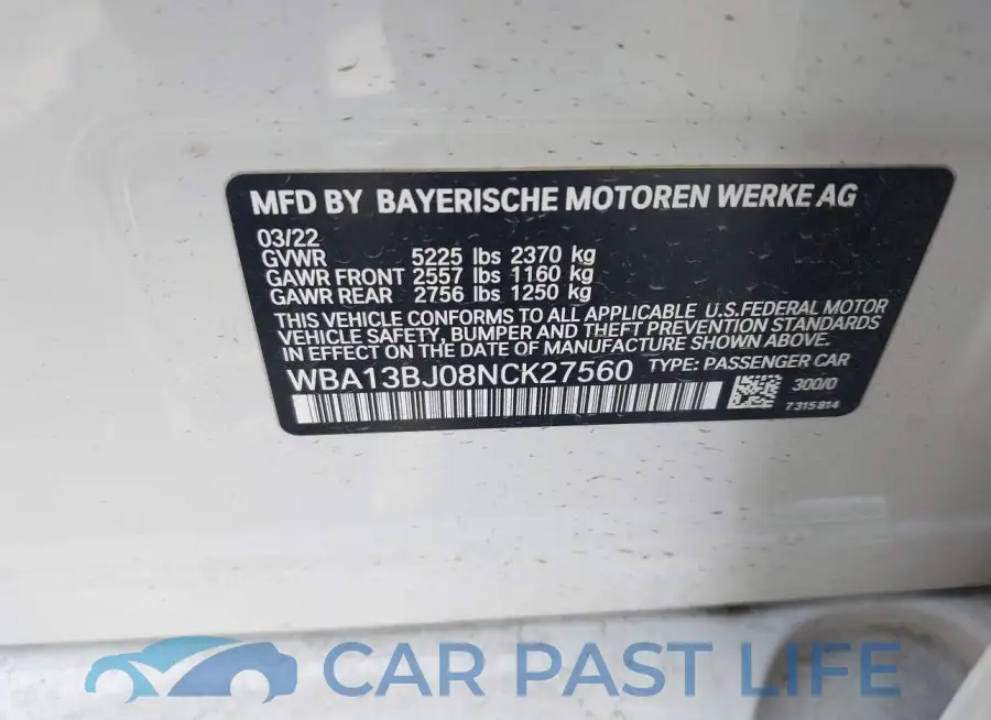 WBA13BJ08NCK27560# 9