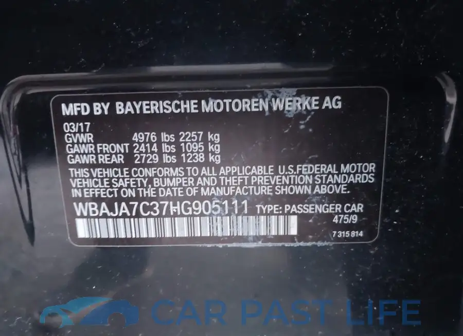 WBAJA7C37HG905111# 9