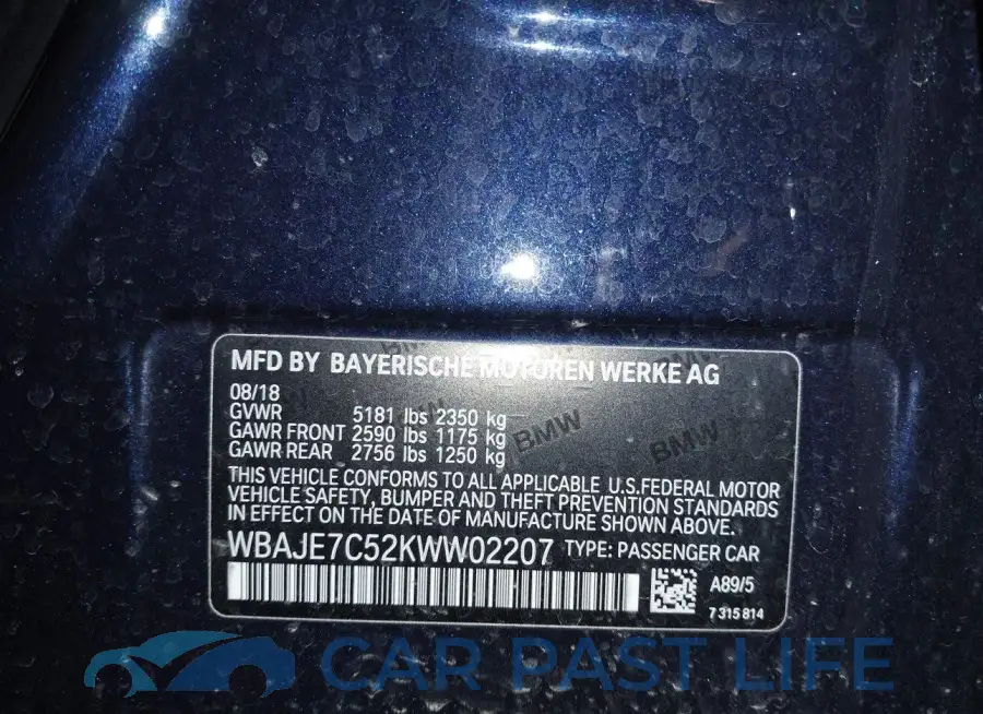WBAJE7C52KWW02207# 9