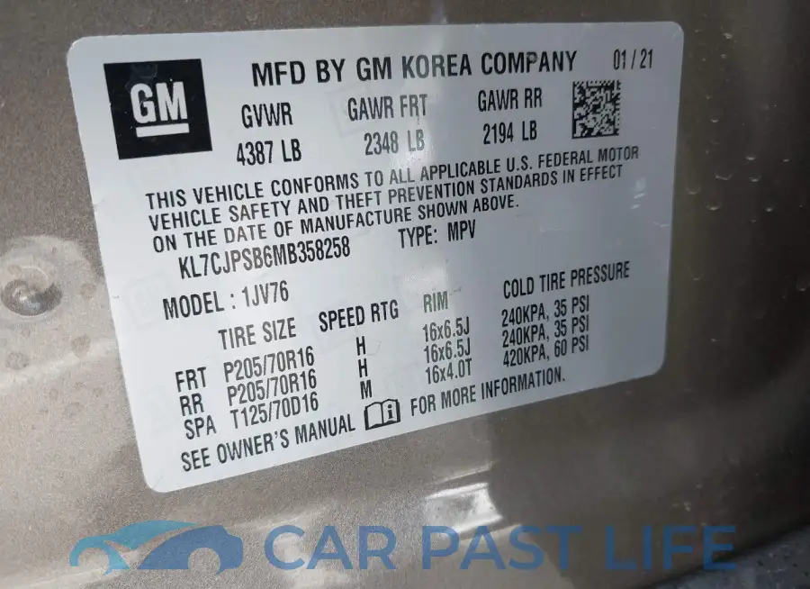 KL7CJPSB6MB358258# 9