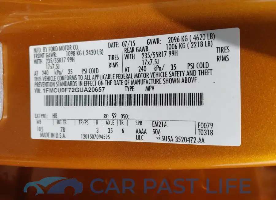 1FMCU0F72GUA20657# 9