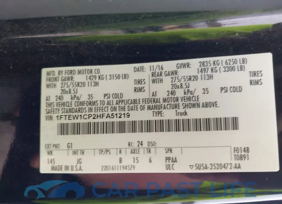 1FTEW1CP2HFA51219# 9
