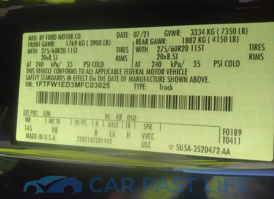 1FTFW1ED3MFC03025# 9