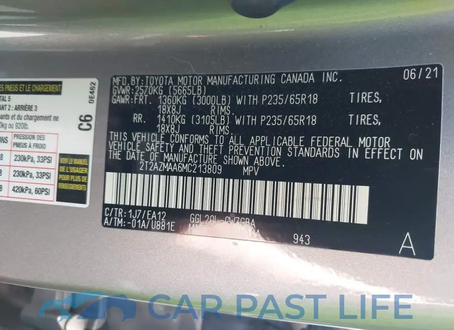 2T2AZMAA6MC213809# 9