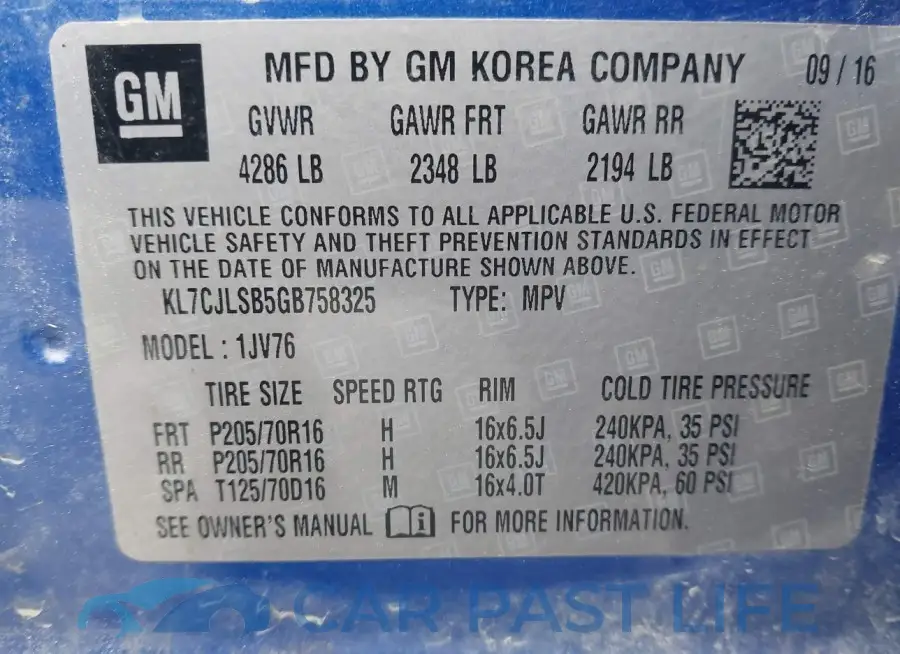 KL7CJLSB5GB758325# 9
