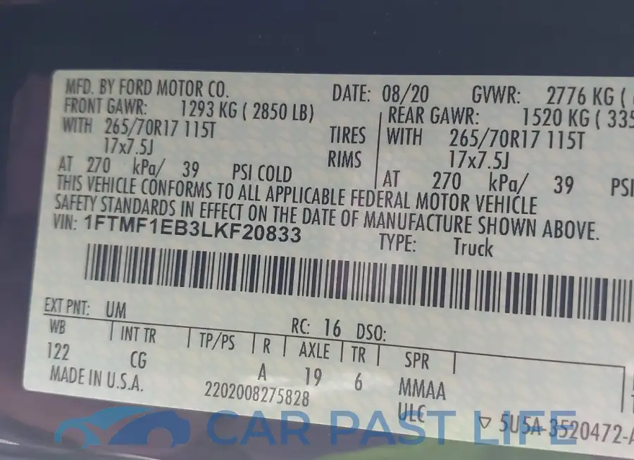 1FTMF1EB3LKF20833# 9