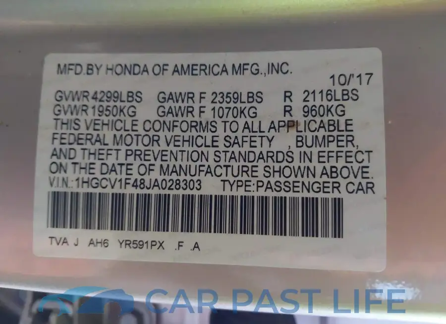 1HGCV1F48JA028303# 9