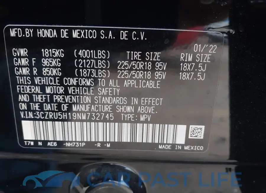 3CZRU5H19NM732745# 9