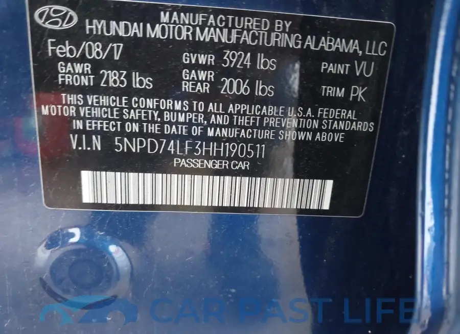 5NPD74LF3HH190511# 9